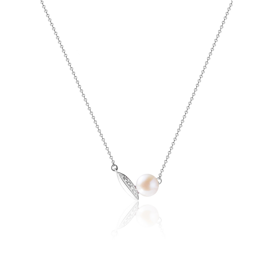 Sterling Silver Pearl Necklace with White Topaz