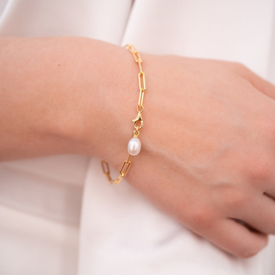 18K Gold Vermeil Chain Bracelet with Freshwater Pearl
