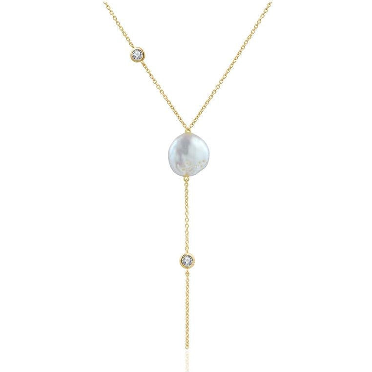 18K Gold Vermeil Necklace with Baroque Pearl and White Topaz
