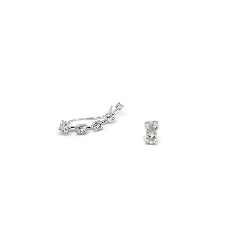 Sterling Silver Mismatching Ear Climber with White Topaz