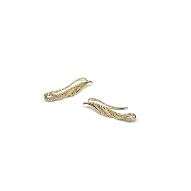 18K Gold Vermeil Feather Ear Climbers with White Topaz
