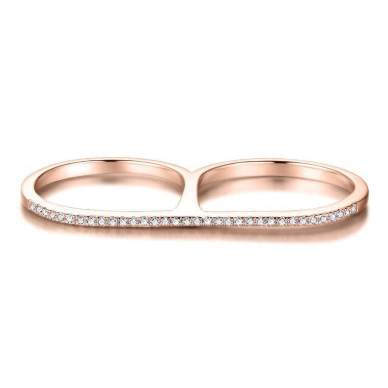 18K Rose Gold Vermeil Double Finger Ring with White Topaz