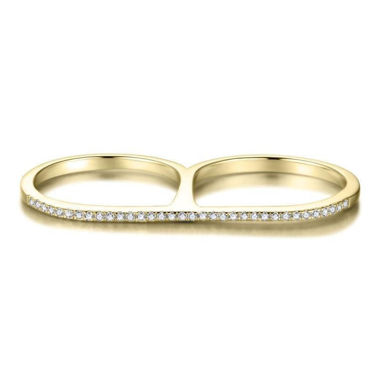 18K Gold Vermeil Double Finger Ring with White Topaz