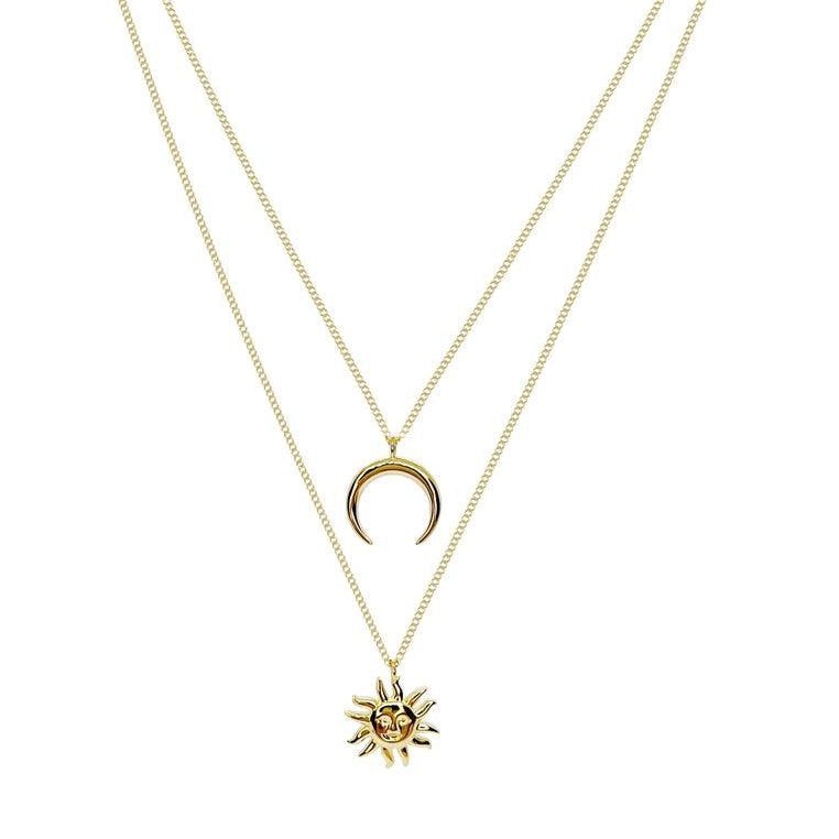18K Gold Vermeil Layered Sun and Moon Necklace – AYMÉE