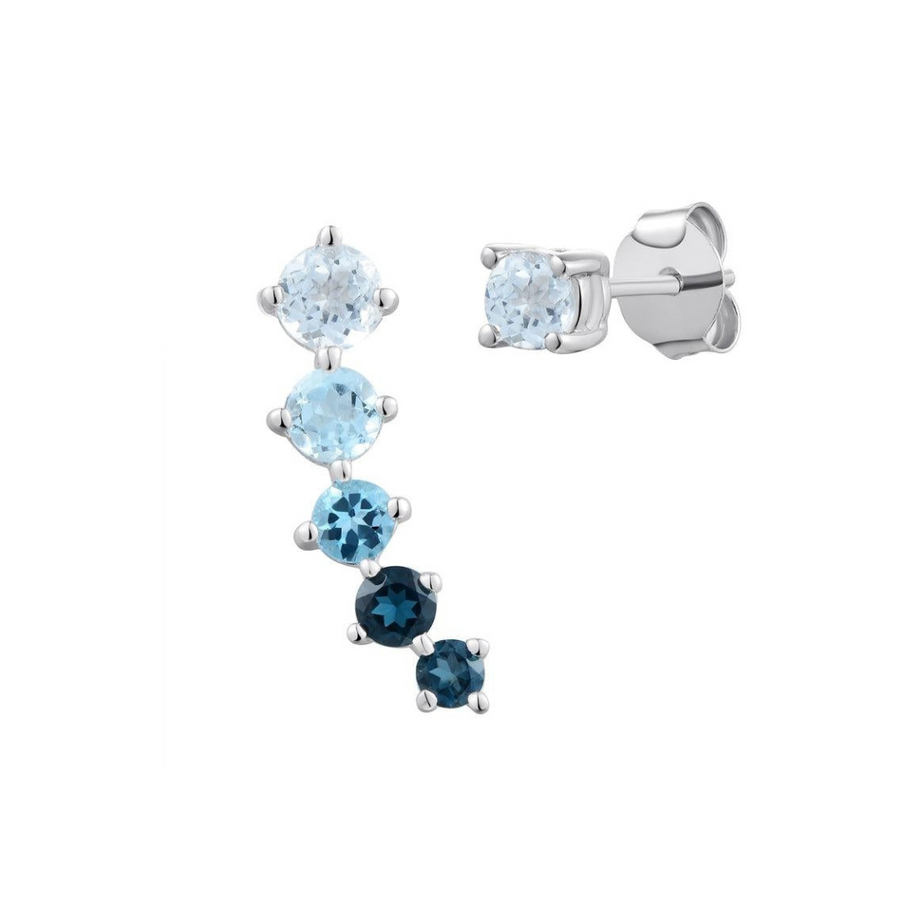Sterling Silver Mismatching Earrings with Gradient Color Topaz