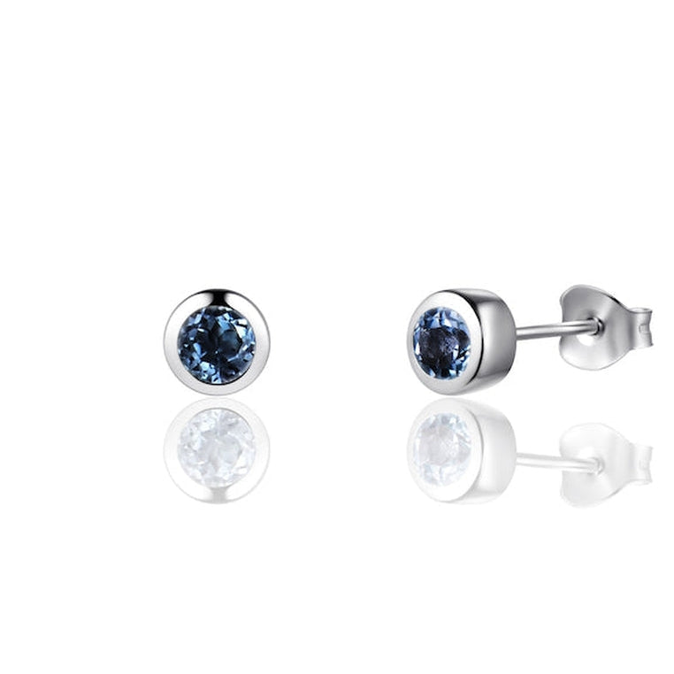 Sterling Silver Ear Studs with London Blue Topaz
