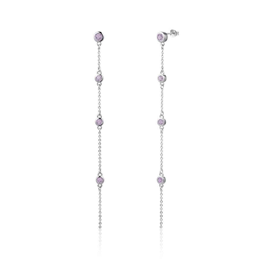 Sterling Silver Dangling Earrings with Pink Amethyst