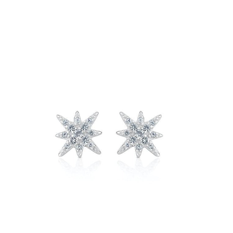 Sterling Silver Star Earrings with White Topaz