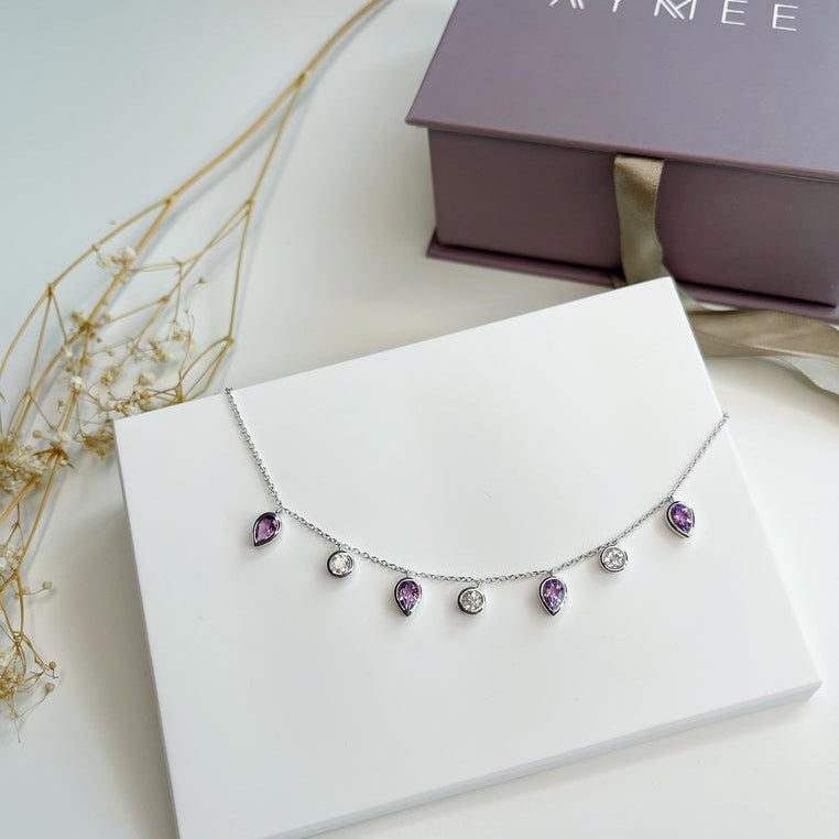 Sterling Silver Necklace with Amethyst and White Topaz