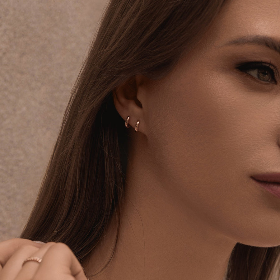 18K Rose Gold Vermeil Huggie Hoop Earrings with White Topaz