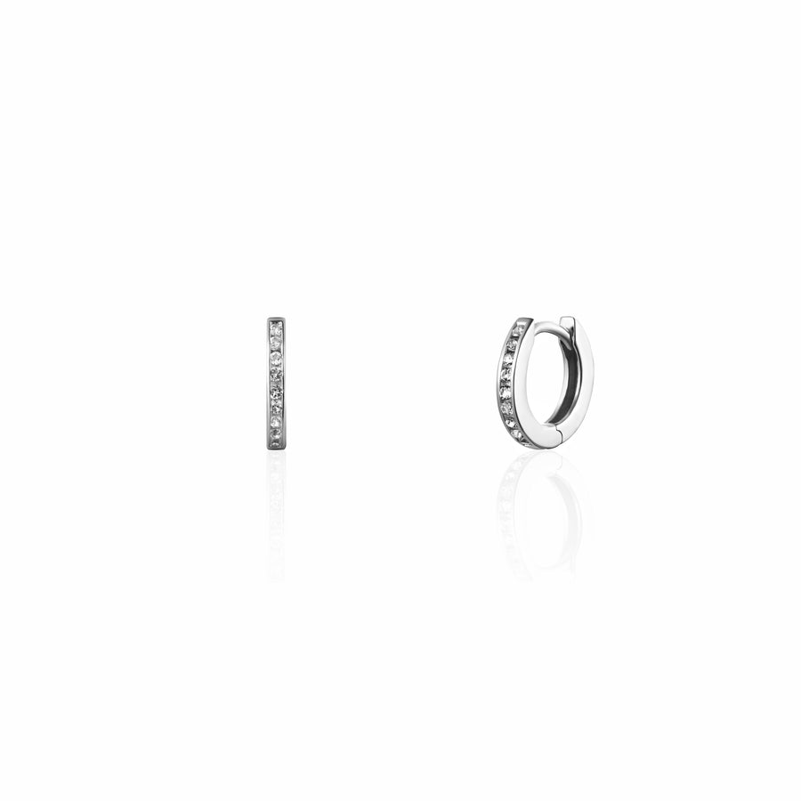 Sterling Silver Huggie Hoop Earrings with White Topaz