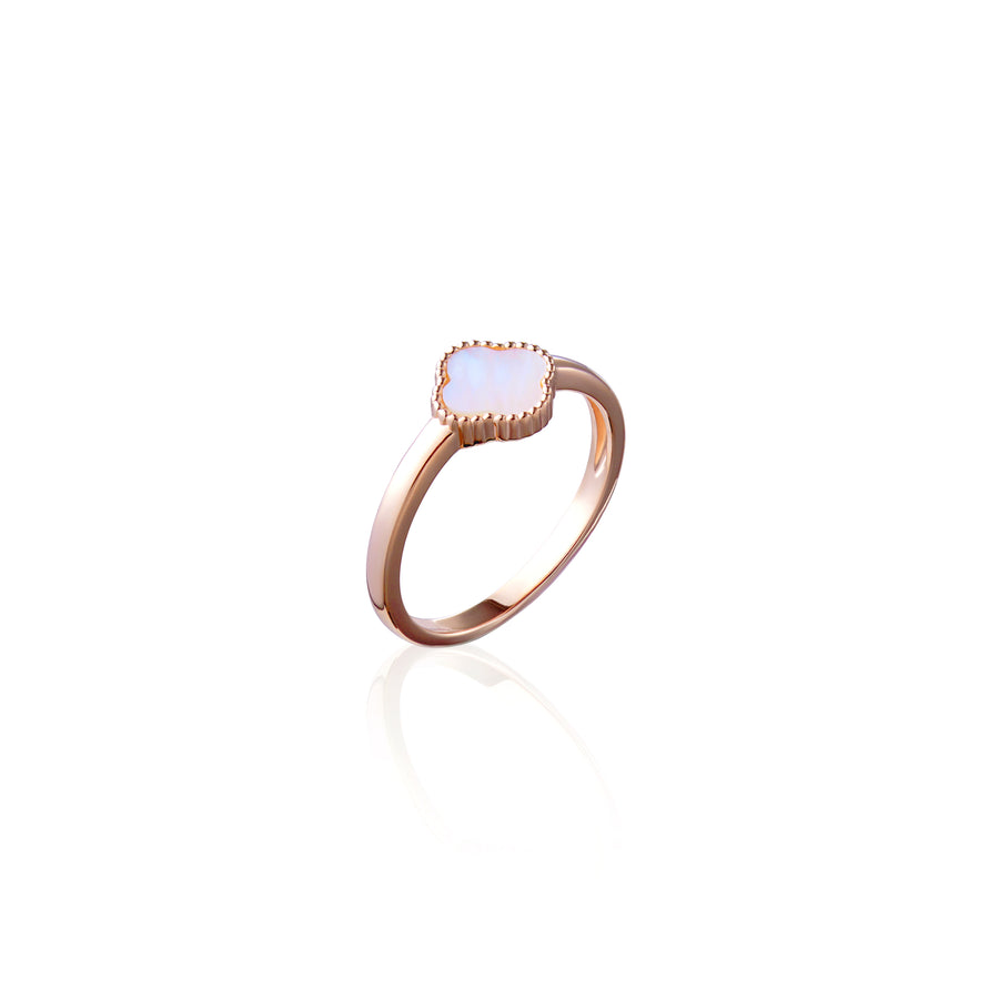 18K Rose Gold Vermeil Four Leaf Clover Ring with Natural Mother of Pearl