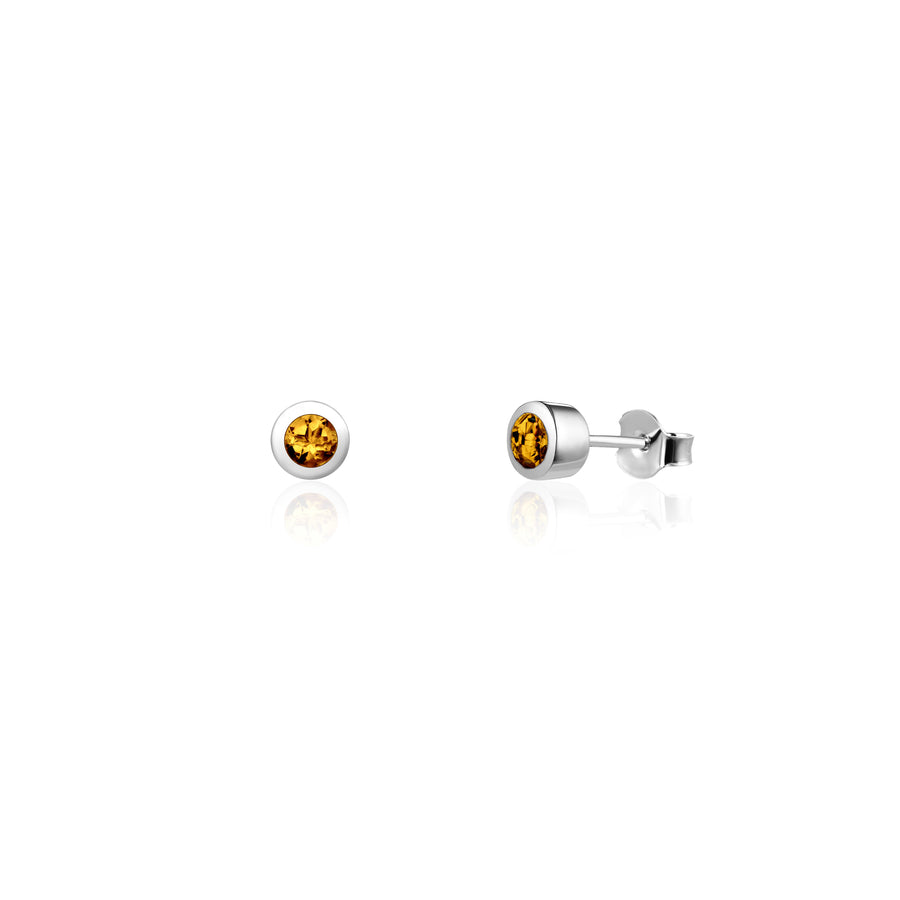 Sterling Silver Stud Earrings with Yellow Citrine