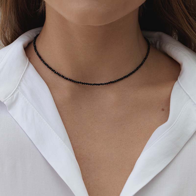 Sterling Silver Choker with Black Spinel