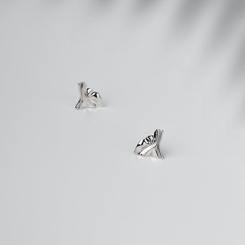 Sterling Silver Sculptured Triangle Stud Earrings