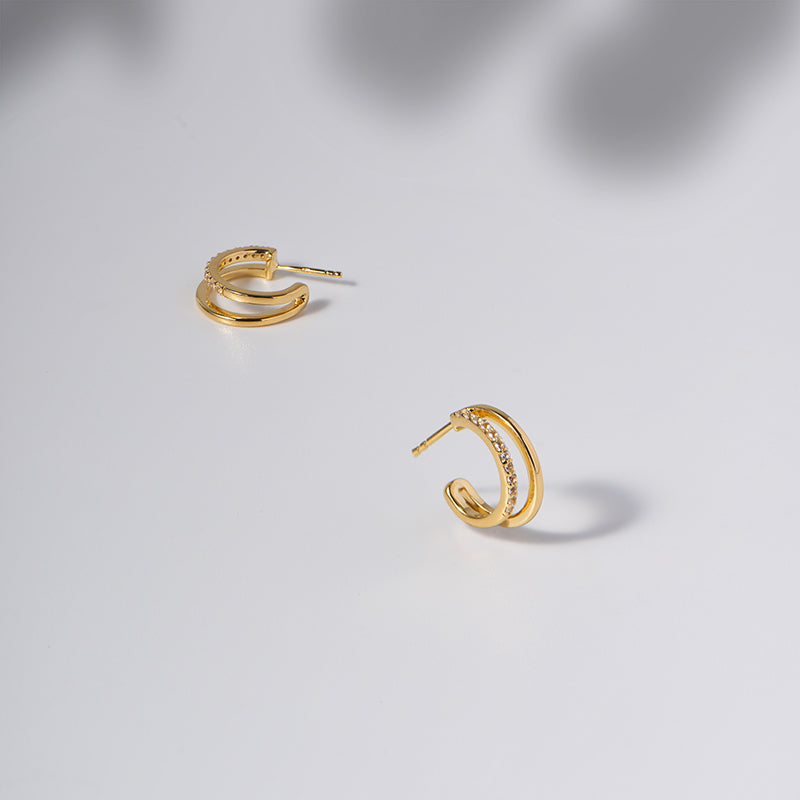 18K Gold Vermeil Layered Hoops with White Topaz