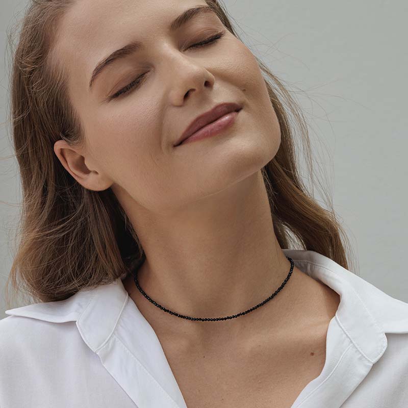 Sterling Silver Choker with Black Spinel