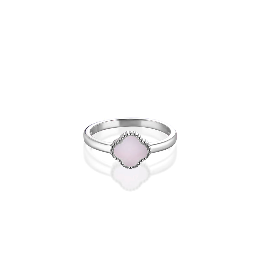Sterling Silver Four Leaf Clover Ring with Natural Mother of Pearl