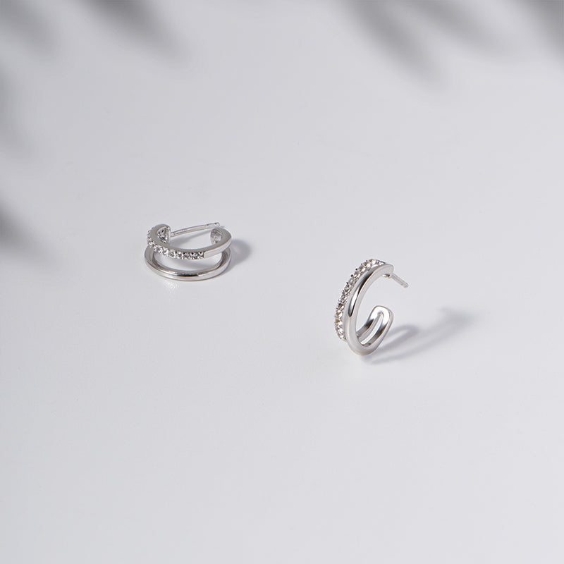 Sterling Silver Layered Hoops with White Topaz
