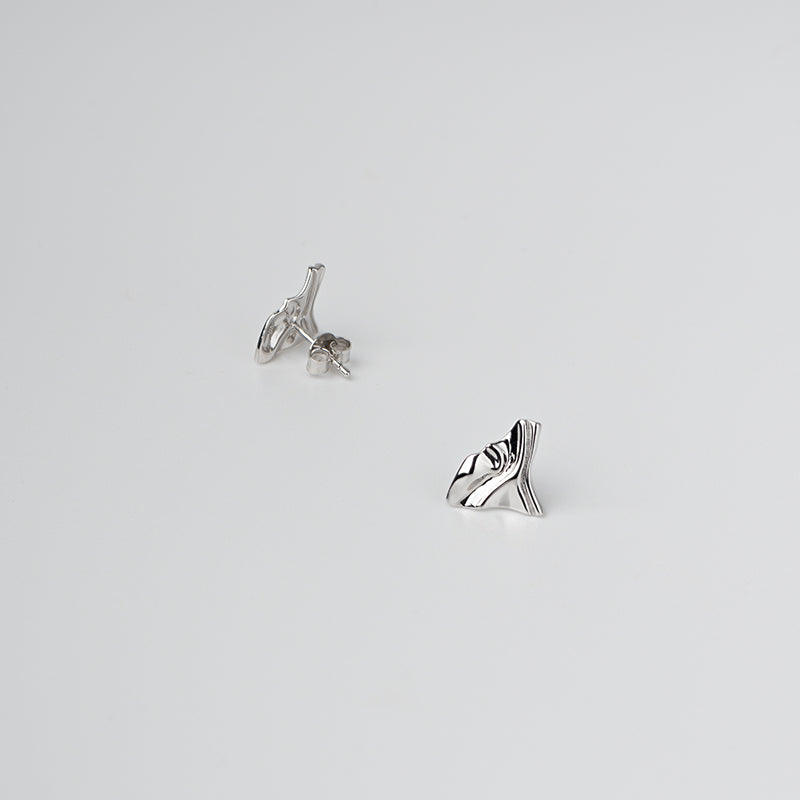 Sterling Silver Sculptured Triangle Stud Earrings