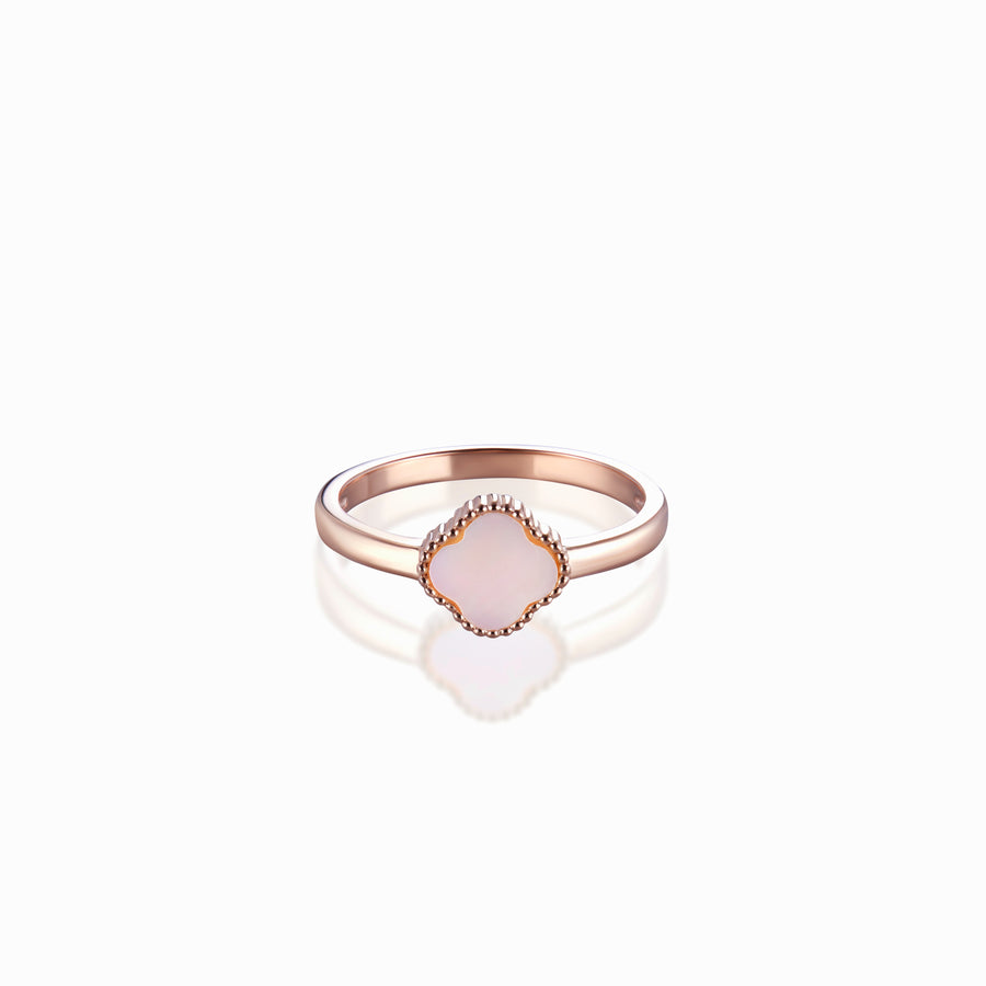 18K Rose Gold Vermeil Four Leaf Clover Ring with Natural Mother of Pearl