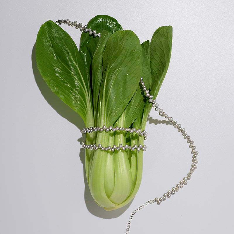 Sterling Silver Choker with Rice Grey Pearl