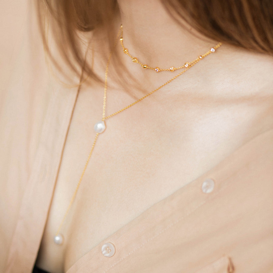 18K Gold Vermeil Y Necklace with Baroque Pearl