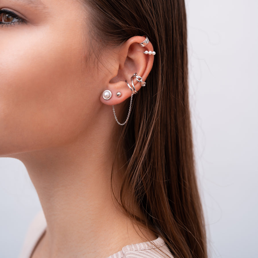 Sterling Silver Ear Cuff with Chain and Natural Freshwater Pear