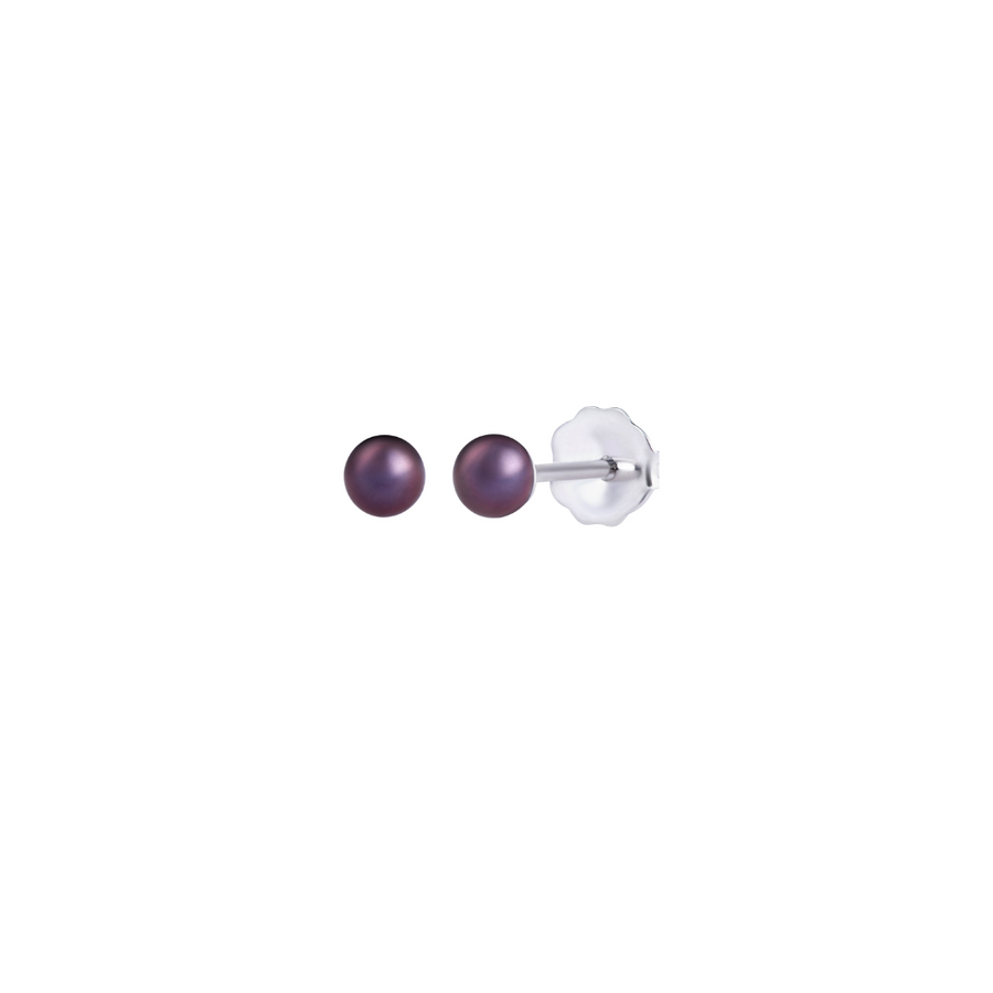 Sterling Silver Stud Earrings with Black Pearl