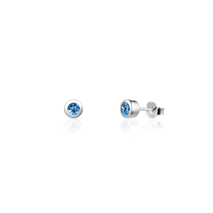 Sterling Silver Ear Studs with Swiss Blue Topaz