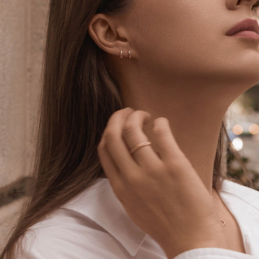 18K Rose Gold Vermeil Huggie Hoop Earrings with White Topaz