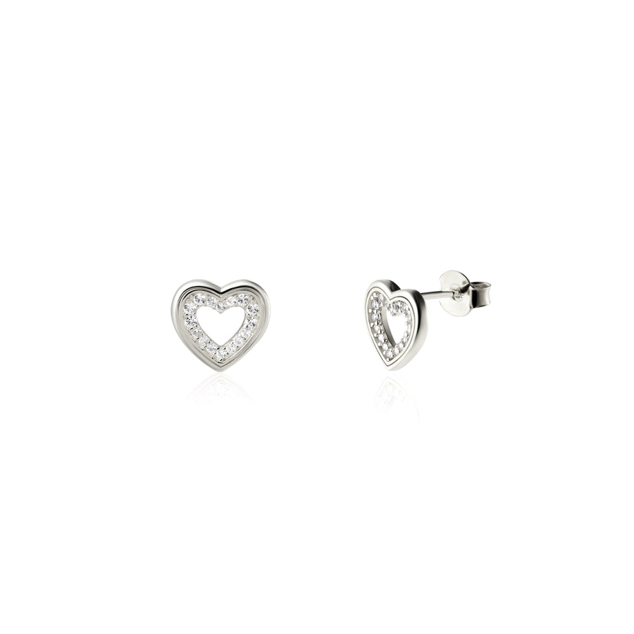 Sterling Silver Heart Earrings with White Topaz