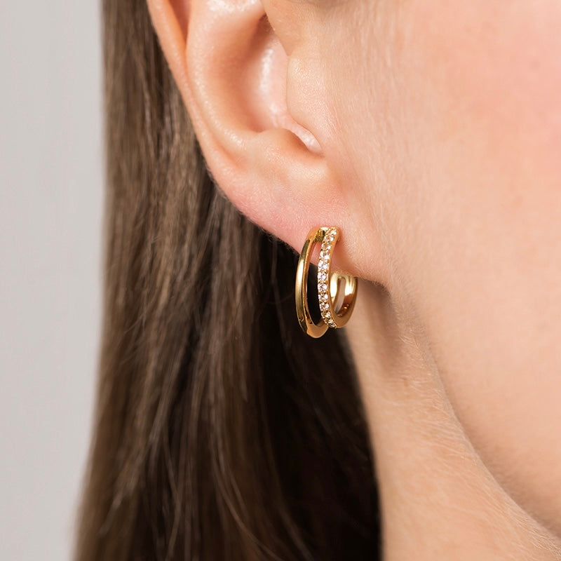 18K Gold Vermeil Layered Hoops with White Topaz