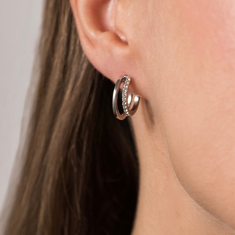 Sterling Silver Layered Hoops with White Topaz