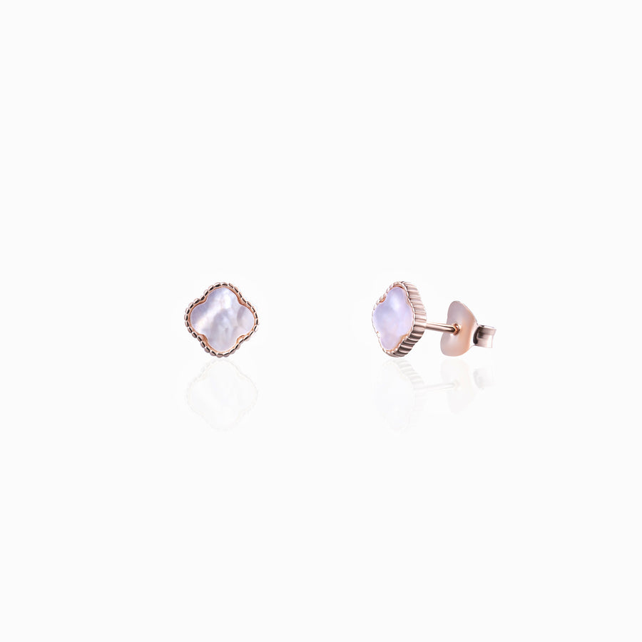 18K Rose Gold Vermeil Four Leaf Clover Ear Studs with Natural Mother of Pearl