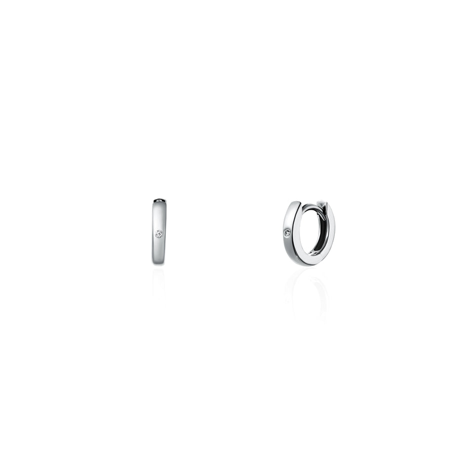 Sterling Silver Huggie Hoop Earrings with White Topaz
