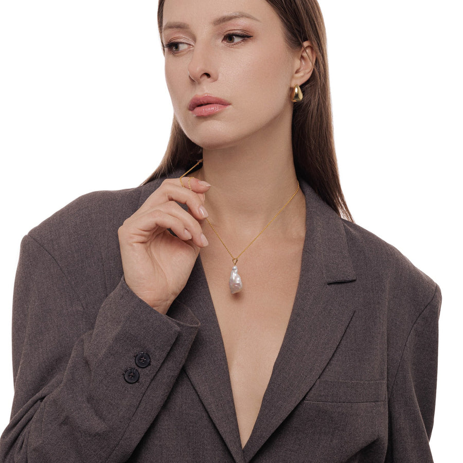 18K Gold Vermeil Necklace with Baroque Pearl