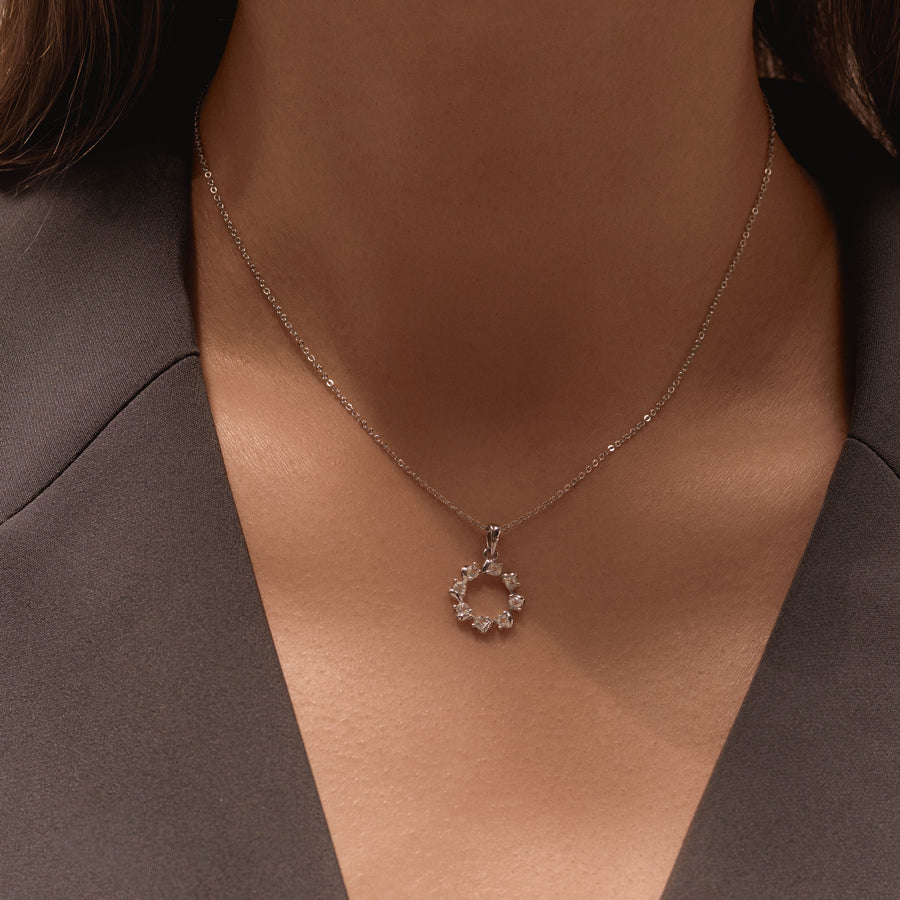 Sterling Silver Circle of Life Necklace with Natural White Topaz