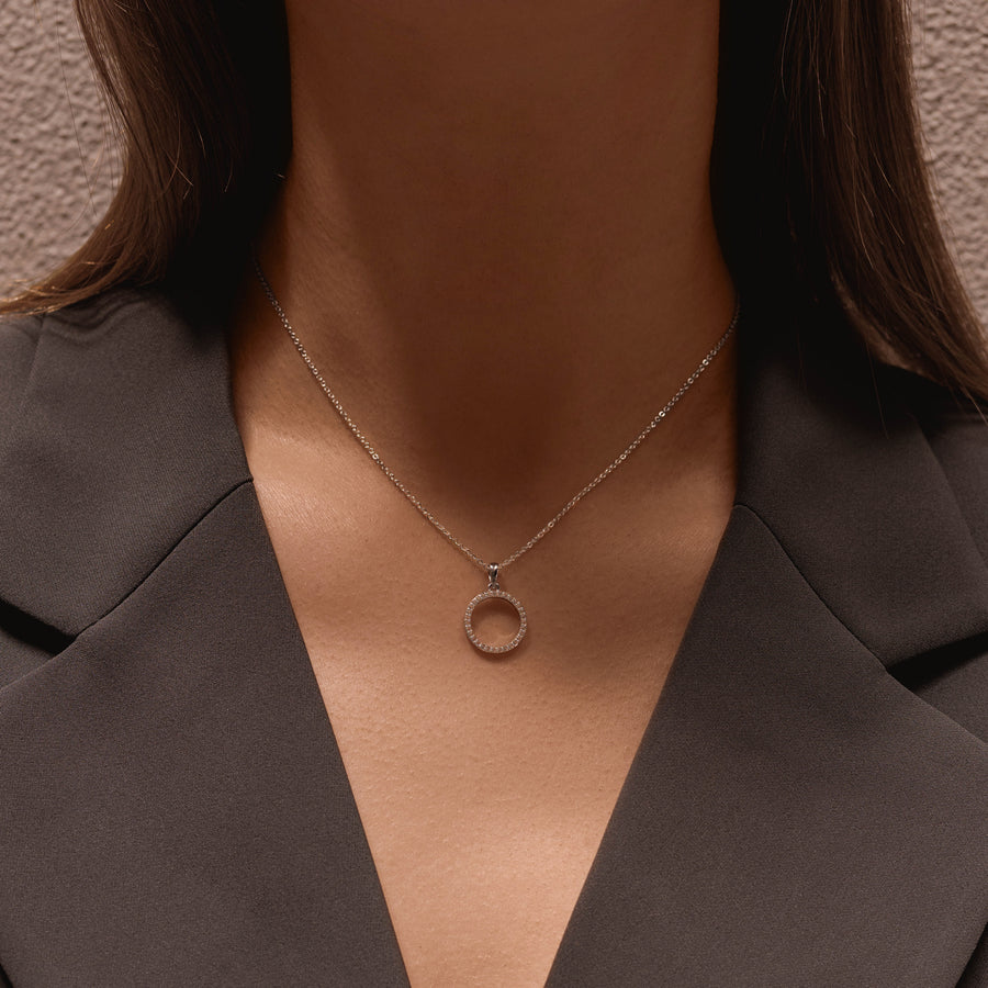 Sterling Silver Circle of Life Necklace with White Topaz