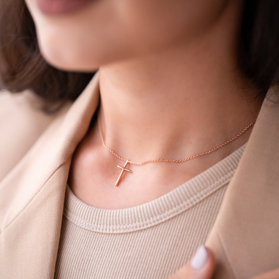 18K Rose Gold Vermeil Cross Necklace