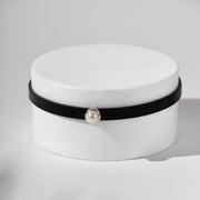 Sterling Silver and Genuine Leather Choker with Natural Button Pearl