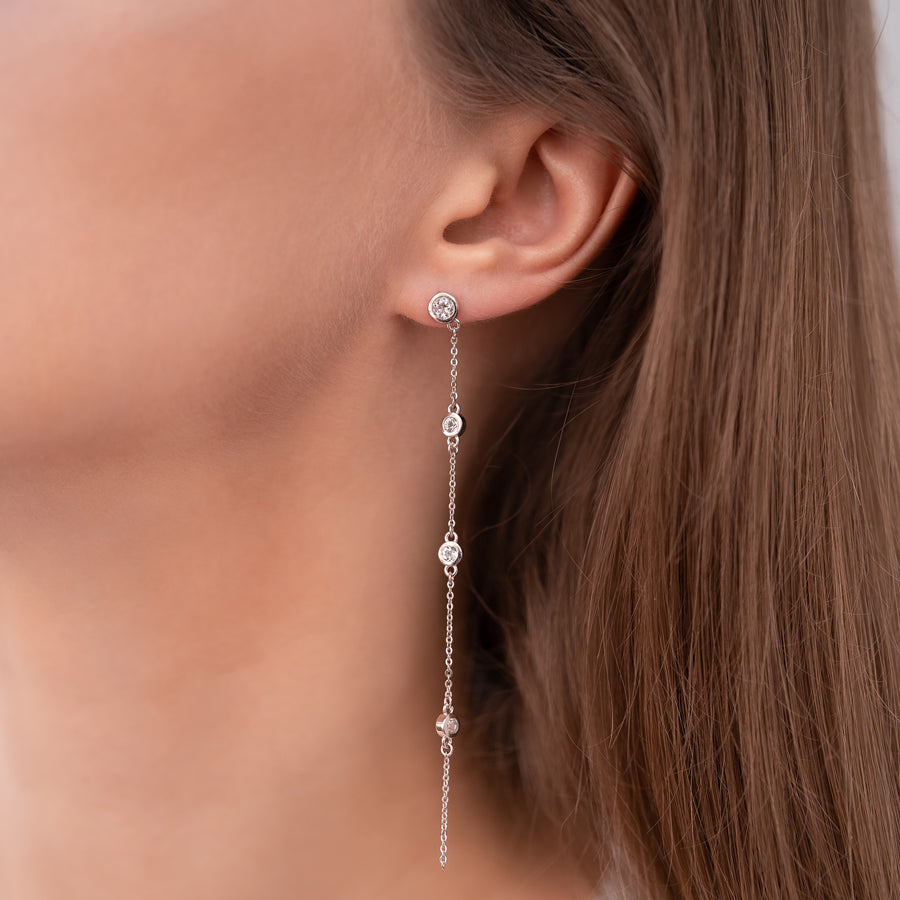 Sterling Silver Dangling Earrings with White Topaz