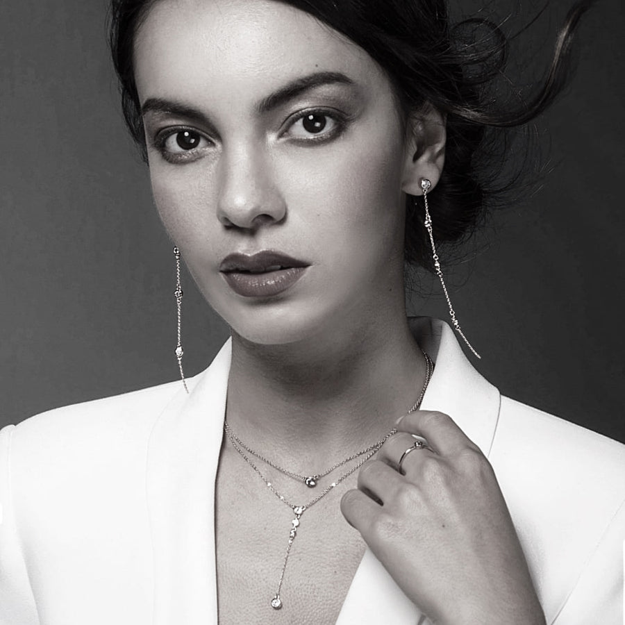 Sterling Silver Dangling Earrings with White Topaz