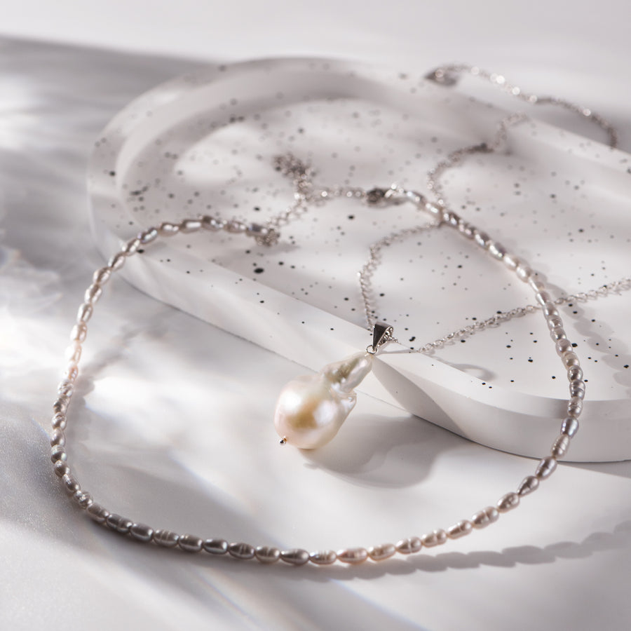 Sterling Silver Grey Pearl Choker