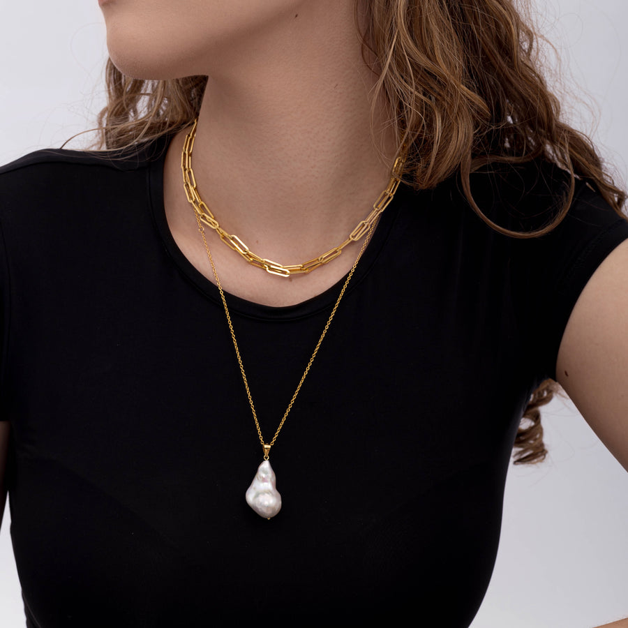 18K Gold Vermeil Necklace with Baroque Pearl