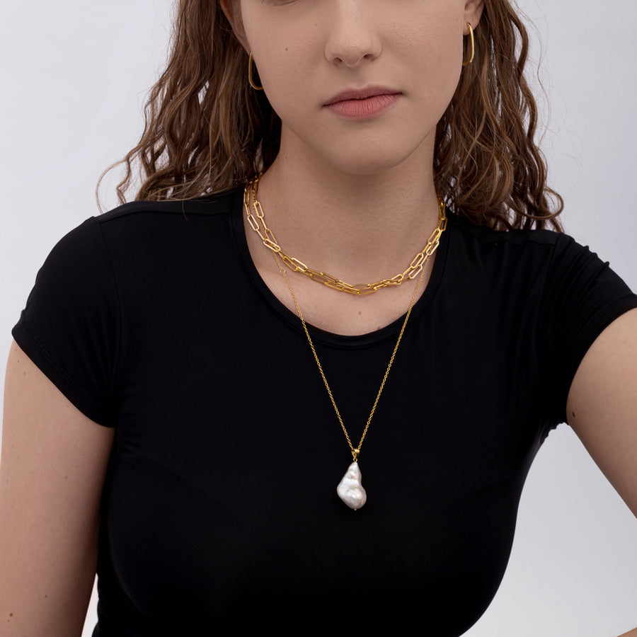 18K Gold Vermeil Necklace with Baroque Pearl
