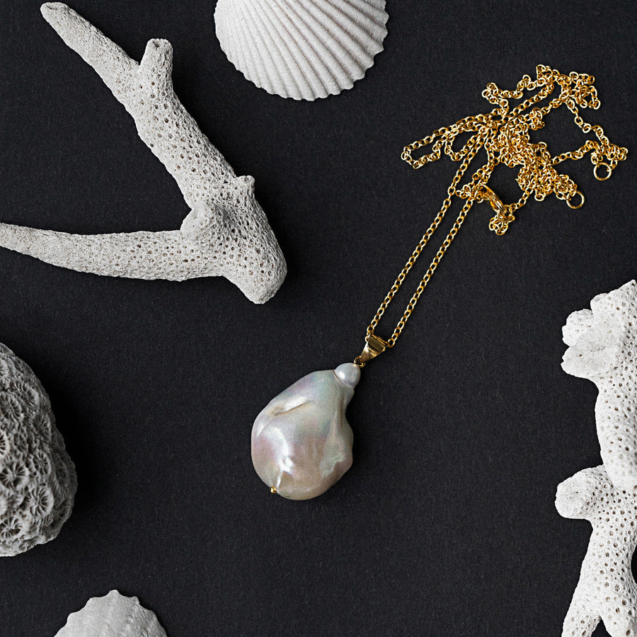 18K Gold Vermeil Necklace with Baroque Pearl