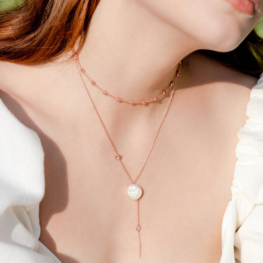 18K Rose Gold Vermeil Necklace with Baroque Pearl