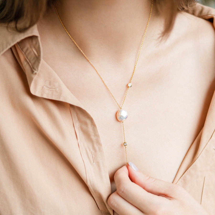 18K Rose Gold Vermeil Necklace with Baroque Pearl