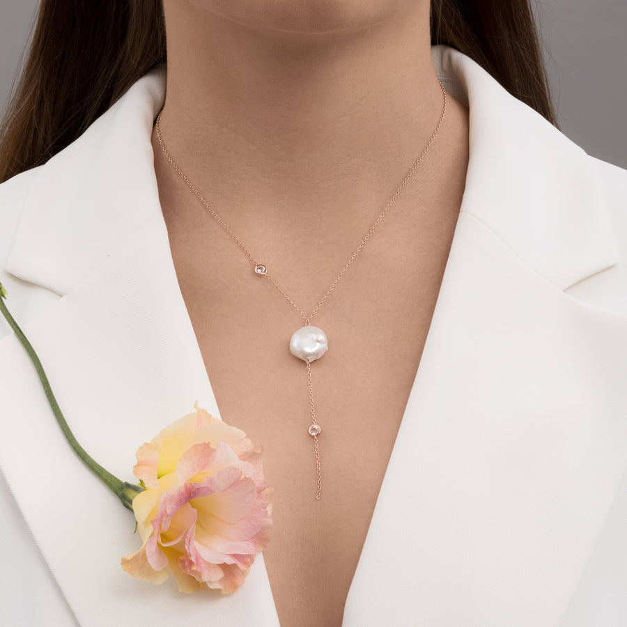 18K Rose Gold Vermeil Necklace with Baroque Pearl